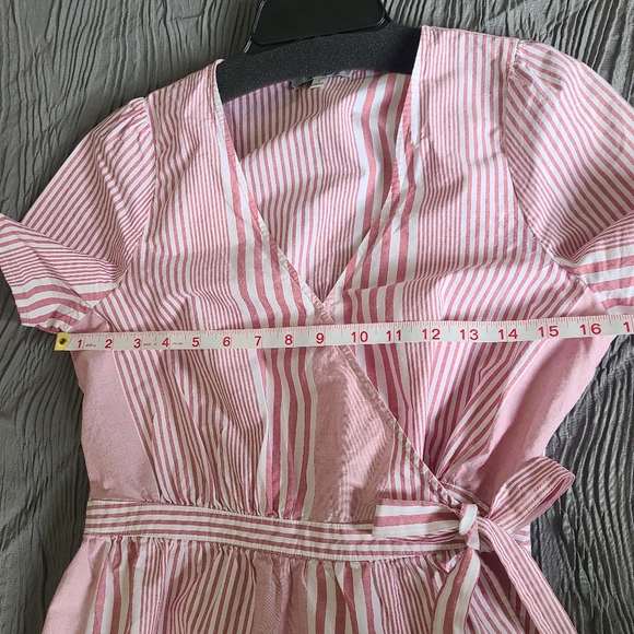 Madewell Cotton Read and White Strip Short Sleeve Wrap top Side Tie Size S - Picture 7 of 11